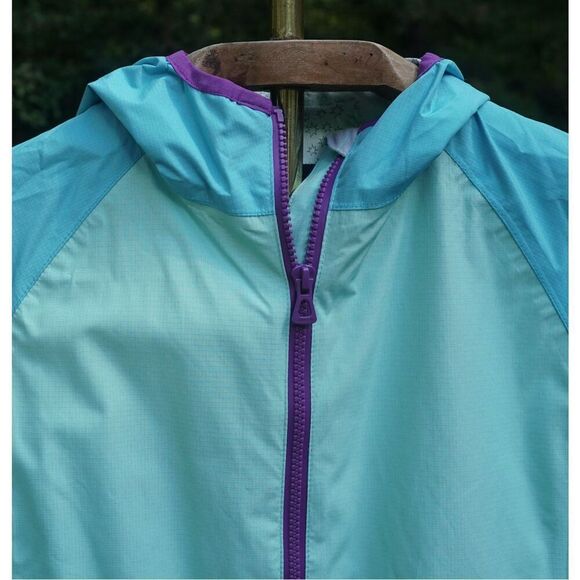 Lands’ End Girl’s Teal Blue Hooded Windbreaker Jacket - Picture 4 of 7